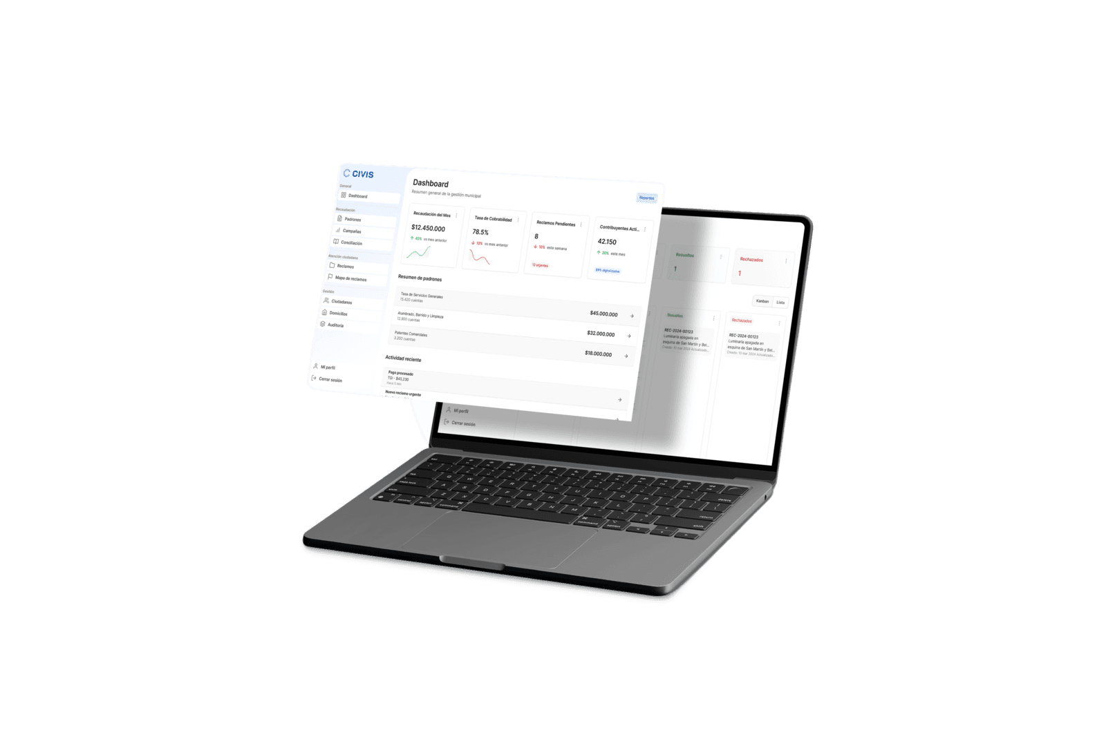 Dashboard de CIVIS en una notebook